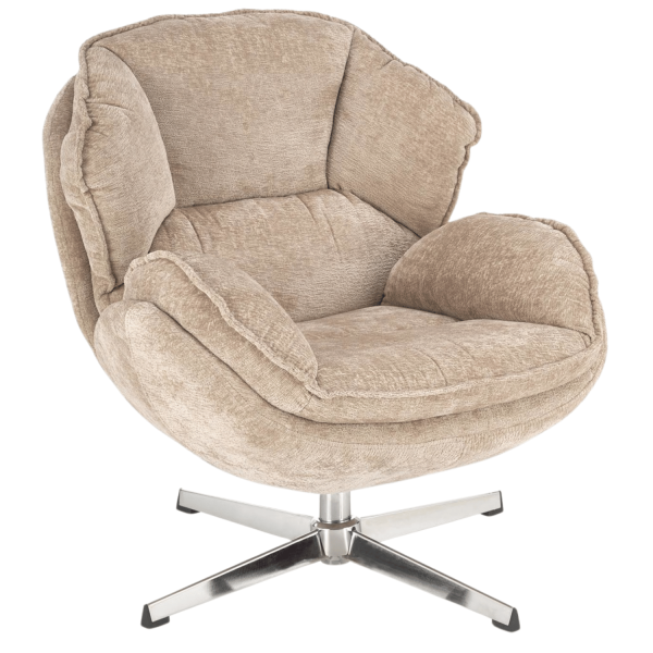 Nowoczesny Fotel Obrotowy Tapicerowany do Salonu Loft Beżowy Metal Chrom GUIDO Halmar