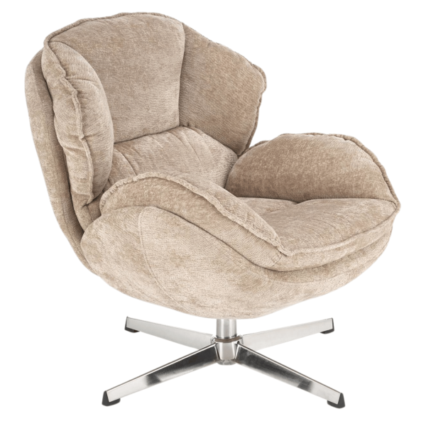 Nowoczesny Fotel Obrotowy Tapicerowany do Salonu Loft Beżowy Metal Chrom GUIDO Halmar