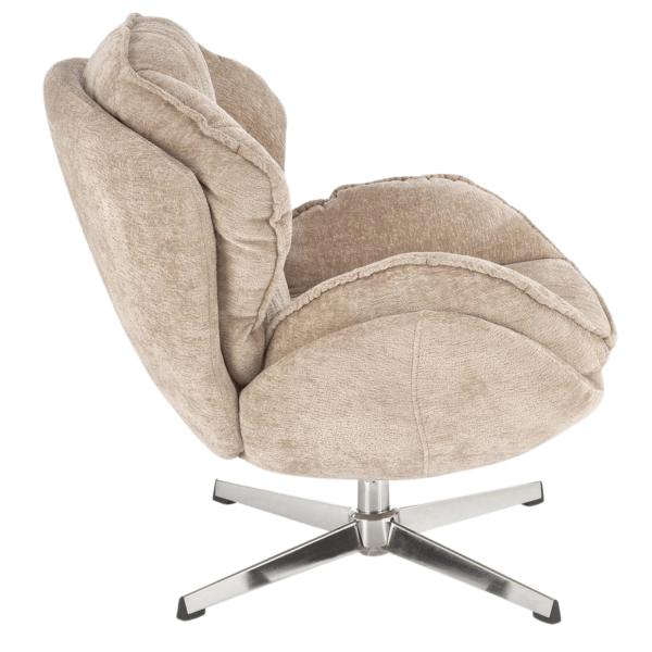 Nowoczesny Fotel Obrotowy Tapicerowany do Salonu Loft Beżowy Metal Chrom GUIDO Halmar