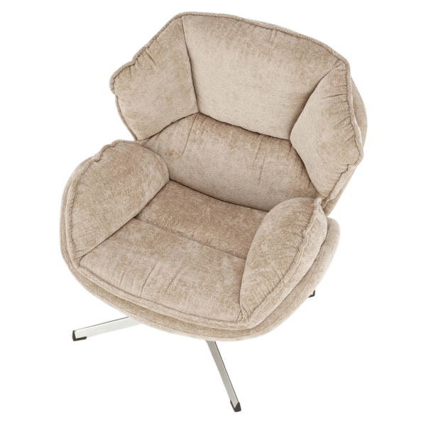 Nowoczesny Fotel Obrotowy Tapicerowany do Salonu Loft Beżowy Metal Chrom GUIDO Halmar