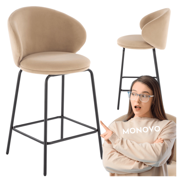 Nowoczesne Krzesło Barowe Hoker Tapicerowane do Kuchni Baru Loft Beżowe H121 Halmar