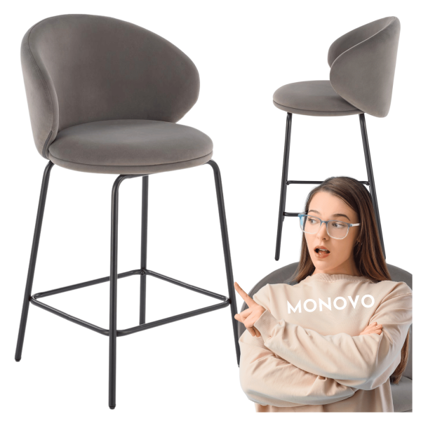 Nowoczesne Krzesło Barowe Hoker Tapicerowane do Kuchni Baru Loft Popielate Szare H121 Halmar