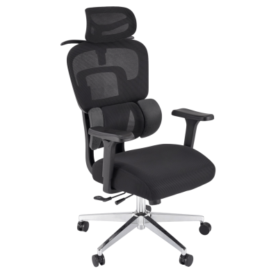 Ergonomiczny Fotel Gabinetowy z Regulowanymi Podłokietnikami Zagłówkiem do Biura Czarny Siatka BOOSTER Halmar