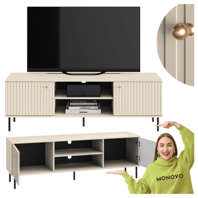 Szafka RTV Pod Telewizor Stolik RTV Niska Komoda 160 cm Kaszmirowa Ryflowana SOPHIE 06