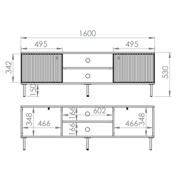 Szafka RTV Pod Telewizor Stolik RTV Niska Komoda 160 cm Kaszmirowa Ryflowana SOPHIE 06