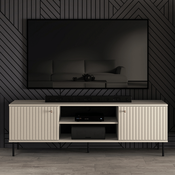 Szafka RTV Pod Telewizor Stolik RTV Niska Komoda 160 cm Kaszmirowa Ryflowana SOPHIE 06