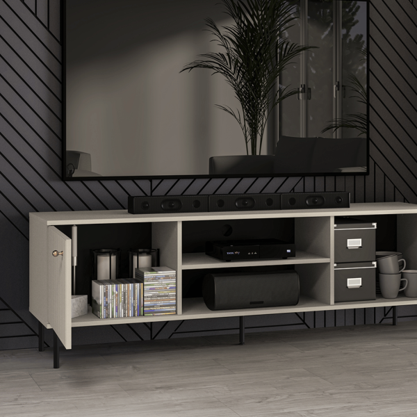 Szafka RTV Pod Telewizor Stolik RTV Niska Komoda 160 cm Kaszmirowa Ryflowana SOPHIE 06