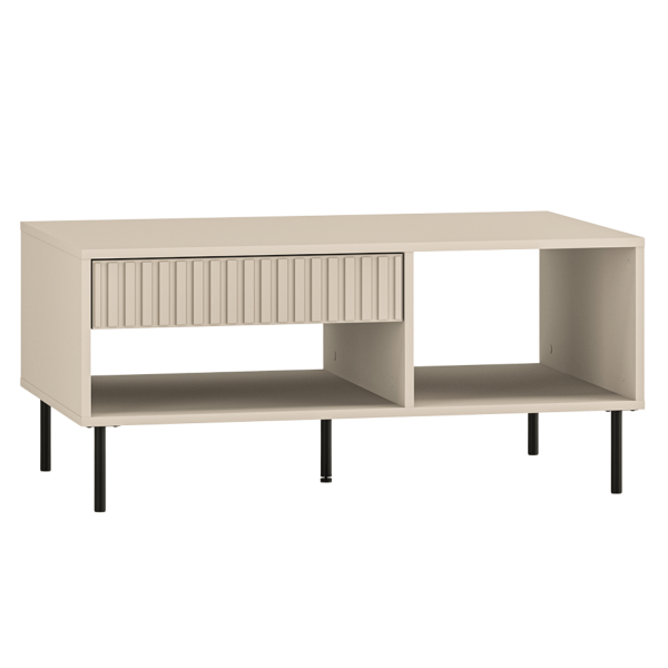 Prostokątny Stolik Kawowy z Szufladą do Salonu Ława Kaszmirowy Beżowy Ryflowany Glamour SOPHIE 10