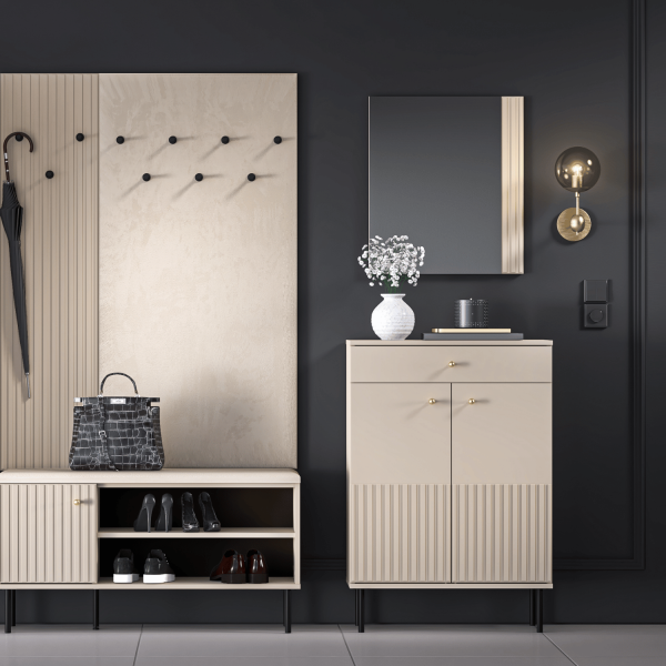 Lustro Ścienne Wiszące 61x53 cm Kaszmirowe Beżowe Ryflowane Glamour SOPHIE 21