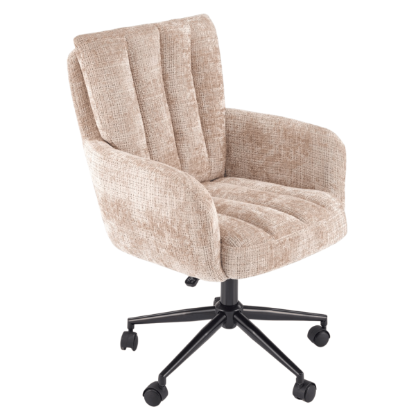 Stylowy Fotel Gabinetowy Obrotowy Pikowany z Podłokietnikami do Biura Skandynawskie Beżowy MISHEL Halmar