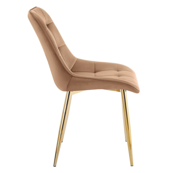 Nowoczesne Eleganckie Krzesło Tapicerowane Ze Złotymi Nogami Cappuccino Beżowe Welurowe CHIC