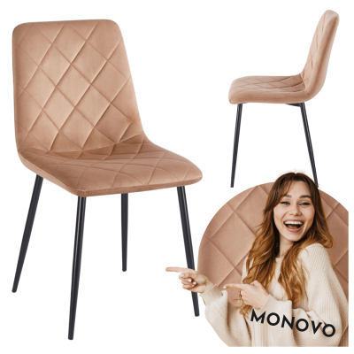 Nowoczesne Krzesło Tapicerowane Pikowane Do Jadalni Salonu Loft Welurowe Cappuccino FORE