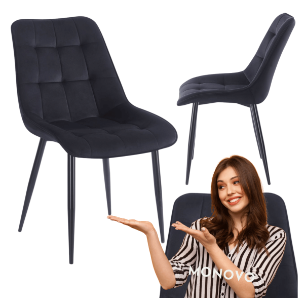 Nowoczesne Pikowane Krzesło Loft Welurowe Do Salonu Do Jadalni Czarne CHIC