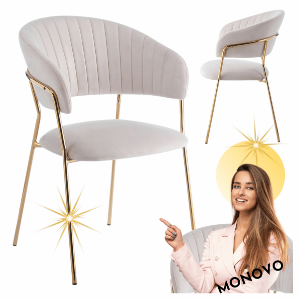 Welurowe Krzesło Do Jadalni Salonu Z Podłokietnikami Glamour Beżowe Złote Nogi HAVANA