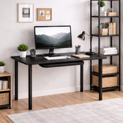 Biurko Komputerowe Z Regulacją Wysokości Czarne Do Pokoju Biura Pracy ALVO