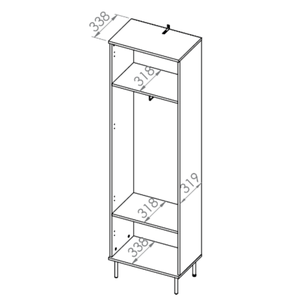 Szafa Pojedyncza do Sypialni Przedpokoju Wysoka Kaszmirowa Ryflowana na Nóżkach SOPHIE 12