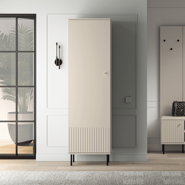 Szafa Pojedyncza do Sypialni Przedpokoju Wysoka Kaszmirowa Ryflowana na Nóżkach SOPHIE 12