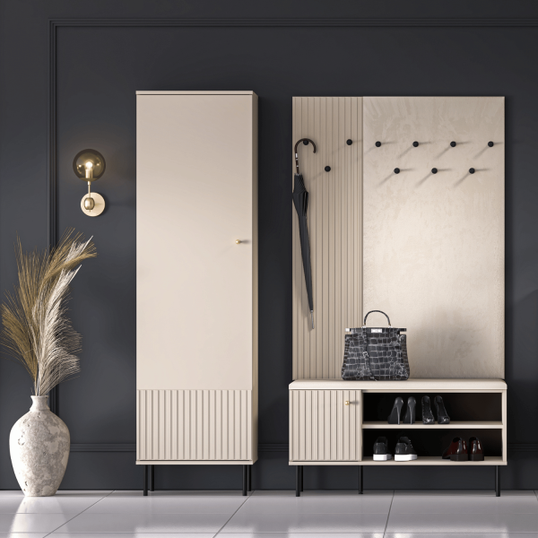 Szafa Pojedyncza do Sypialni Przedpokoju Wysoka Kaszmirowa Ryflowana na Nóżkach SOPHIE 12