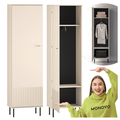 Szafa Pojedyncza do Sypialni Przedpokoju Wysoka Kaszmirowa Ryflowana na Nóżkach SOPHIE 12