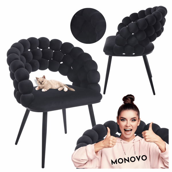 Nowoczesne Krzesło Welurowe Do Jadalni Salonu Glamour Velvet Plecione Oparcie Czarne BUBLI