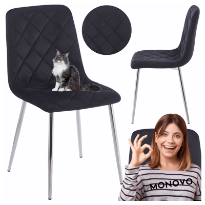 Nowoczesne Krzesło Do Jadalni Salonu Tapicerowane Pikowane Loft Welurowe Czarne FORE