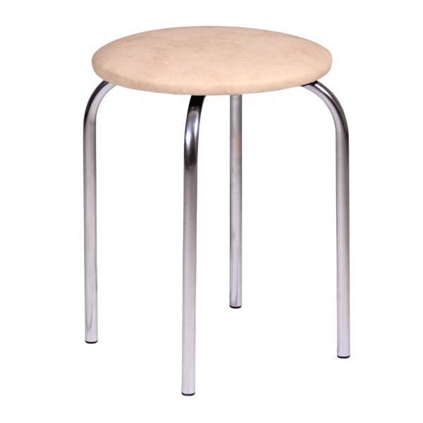 Taboret Do Kuchni Salonu Nowoczesny Metalowy Skórzany Beżowy Srebrny Chrom NOLA