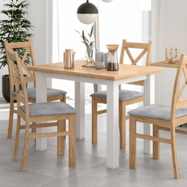 Stół Kuchenny Do Jadalni Salonu Loft 70x100 cm Nowoczesny Mały Dąb Złoty Craft Biały BERO