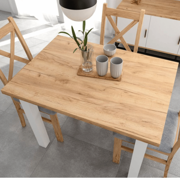 Stół Kuchenny Do Jadalni Salonu Loft 70x100 cm Nowoczesny Mały Dąb Złoty Craft Biały BERO
