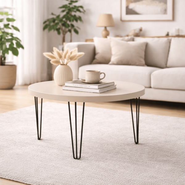 Mały Stół Okrągły 80 cm Kawowy Kaszmirowy Beżowy Do Salonu Loft IRIX