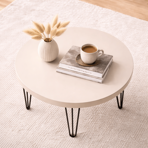 Mały Stół Okrągły 80 cm Kawowy Kaszmirowy Beżowy Do Salonu Loft IRIX