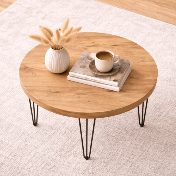 Nowoczesny Mały Stół Okrągły 80 cm Kawowy Do Salonu Loft Dąb Artisan IRIX