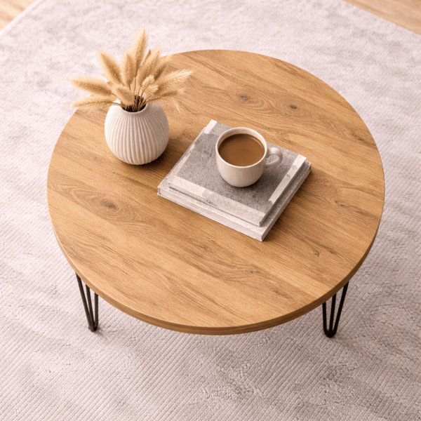Mały Stół Okrągły 80 cm Kawowy Nowoczesny Dąb Złoty Craft Ława Do Salonu Loft IRIX