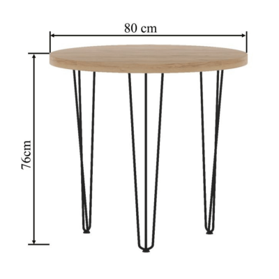 Stół Okrągły Loft Nowoczesny Mały 80 cm Dąb Złoty Craft Czarny Do Salonu Jadalni NOMA