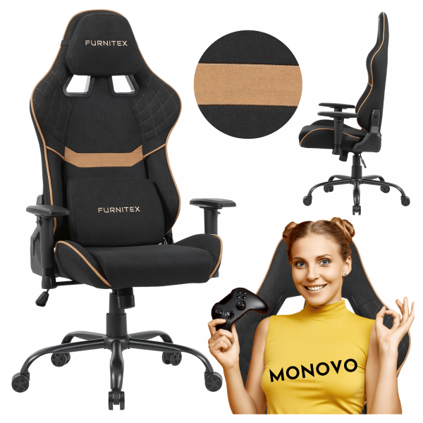 Fotel Obrotowy Gamingowy Ergonomiczny Do Biurka Pokoju Biura Czarny ZOR