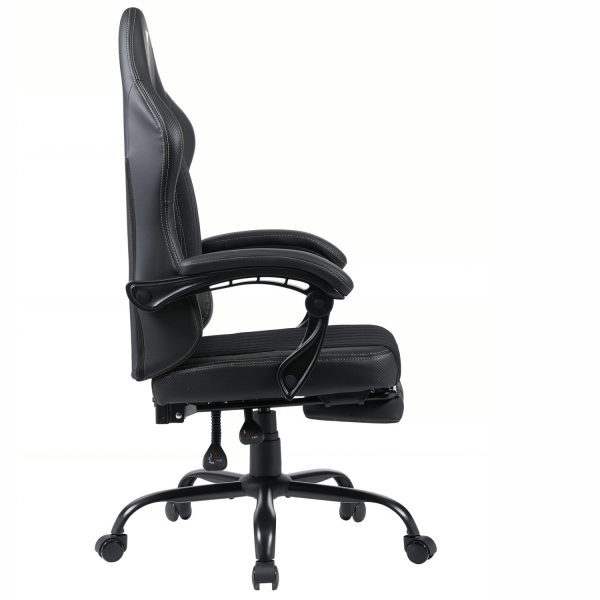 Czarny Fotel Biurowy Gamingowy Obrotowy Ergonomiczny Z Podnóżkiem Do Biura LUX