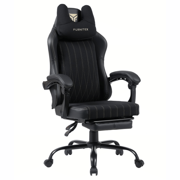 Czarny Fotel Biurowy Gamingowy Obrotowy Ergonomiczny Z Podnóżkiem Do Biura LUX