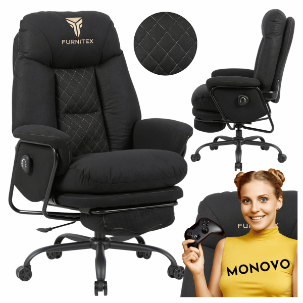 Wygodny Fotel Obrotowy Biurowy Gamingowy Ergonomiczny Z Podnóżkiem Do Biura Pokoju Czarny ROYAL