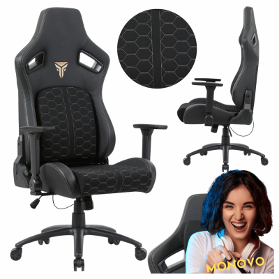 Ergonomiczny Wygodny Fotel Obrotowy Gamingowy Z Podłokietnikami Czarny CORA