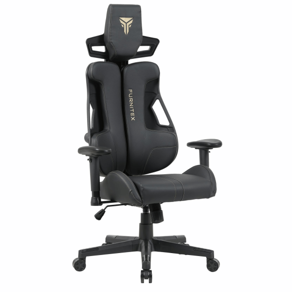 Obrotowy Fotel Skórzany Gamingowy Biurowy Ergonomiczny Z Podłokietnikami Czarny KING