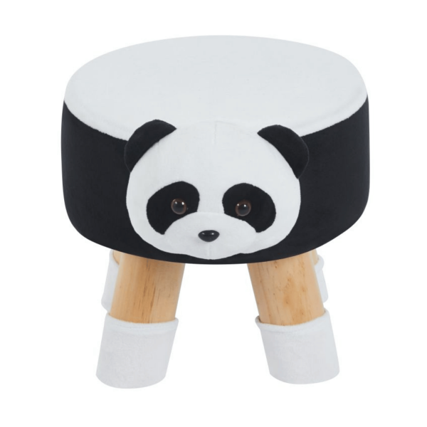 Miękka Pufa Okrągła Panda Podnóżek Drewniane Nogi Do Pokoju Dla Dzieci Czarna Biała KIKI