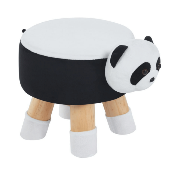 Miękka Pufa Okrągła Panda Podnóżek Drewniane Nogi Do Pokoju Dla Dzieci Czarna Biała KIKI