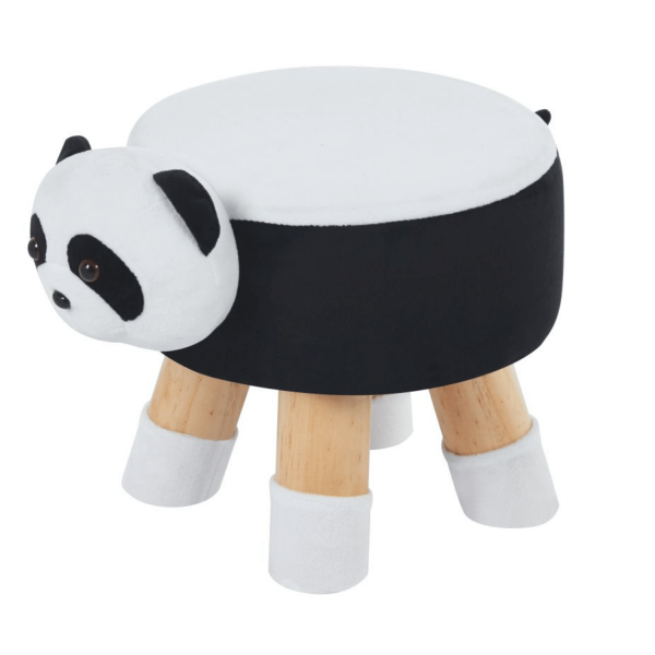 Miękka Pufa Okrągła Panda Podnóżek Drewniane Nogi Do Pokoju Dla Dzieci Czarna Biała KIKI