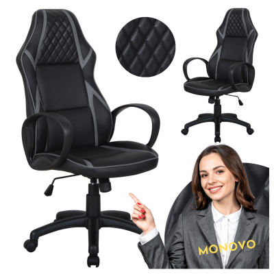 Fotel Biurowy Obrotowy Do Biura Gabinetu Ergonomiczny Eco Skóra Czarny TINA