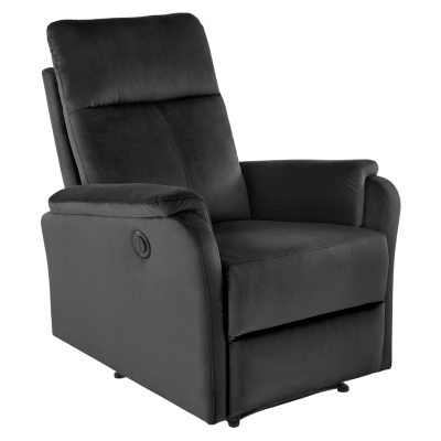 Rozkładany Fotel Wypoczynkowy z Funkcją Elektrycznego Rozkładania Welurowy Czarny Velvet CROCUS Halmar