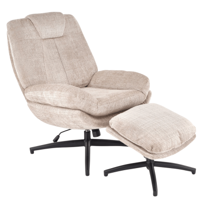 Nowoczesny Fotel Wypoczynkowy z Podnóżkiem z Funkcją Bujania Obracania do Salonu Loft Beżowy DECLAN Halmar