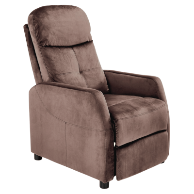 Tradycyjny Fotel Rozkładany Wypoczynkowy z Funkcją Relax do Spania Boho Mokka Welurowy FELIPE 2 Halmar