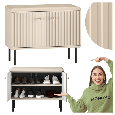 Elegancka Szafka Ławka Na Buty do Holu Przedpokoju Tapicerowana Kaszmirowa Ryflowana SOPHIE 16