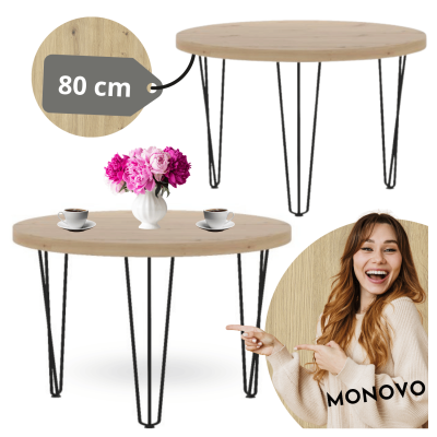 Nowoczesny Mały Stół Okrągły 80 cm Kawowy Do Salonu Loft Dąb Artisan IRIX