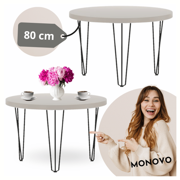 Mały Stół Okrągły 80 cm Kawowy Kaszmirowy Beżowy Do Salonu Loft IRIX