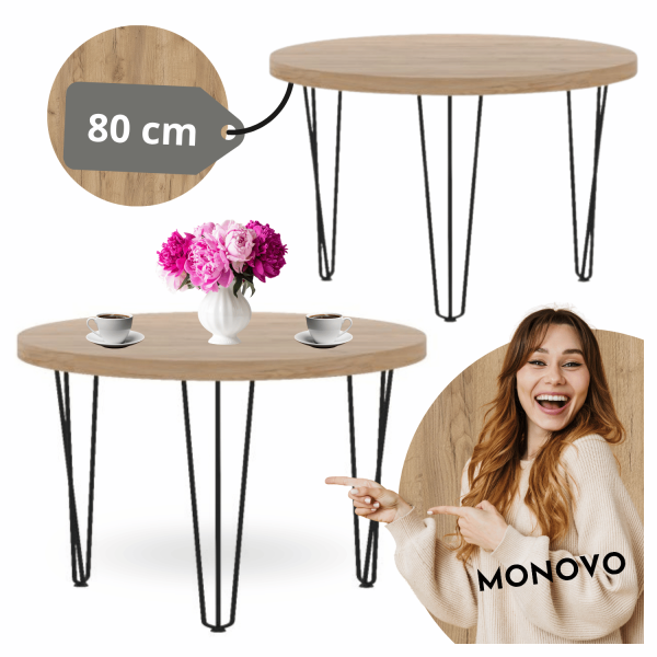 Mały Stół Okrągły 80 cm Kawowy Nowoczesny Dąb Złoty Craft Ława Do Salonu Loft IRIX